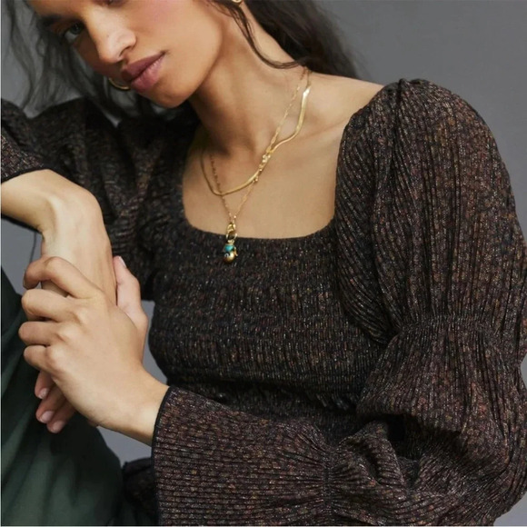 Anthropologie Shimmer Puff-Sleeved Top - Picture 2 of 6